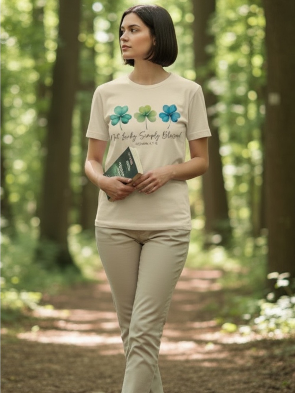 Bella Canvas/Cream T-Shirt w/Green & Blue Clover short sleeve-New